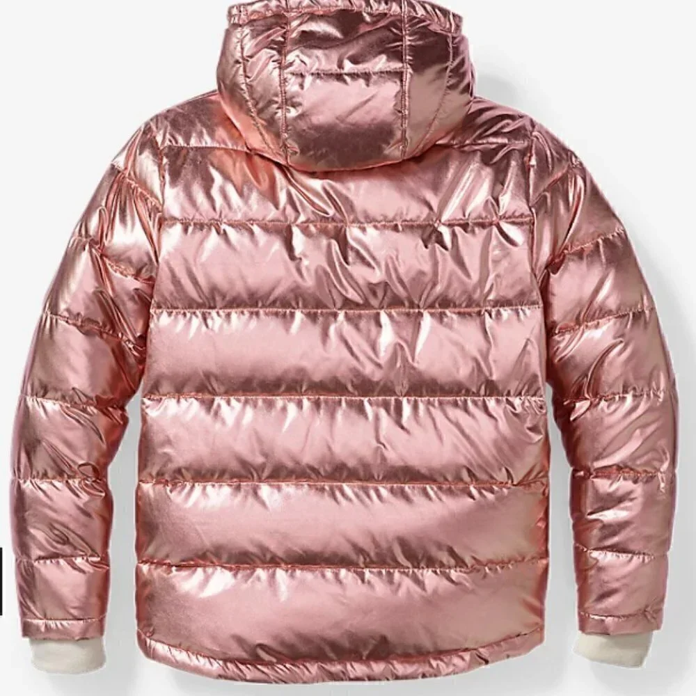 Eddie Bauer Girls Classic Down Hooded Metallic Puffer Jacket Size L (14)